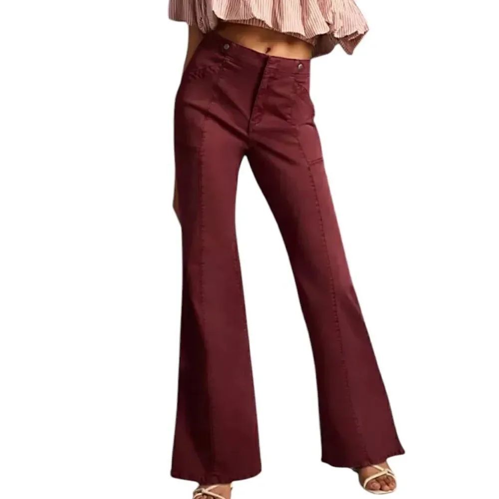 Pilcro Anthropologie Low-Rise Utility Demilune Pants in plum 29